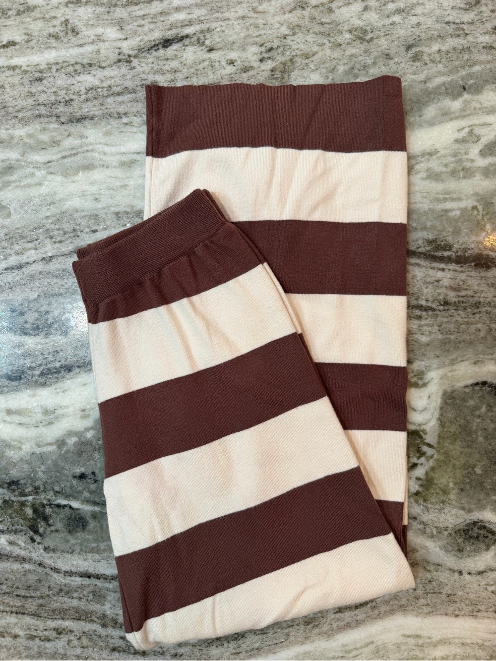 Knit Striped Wide-Stripe Pants - Brown & Cream